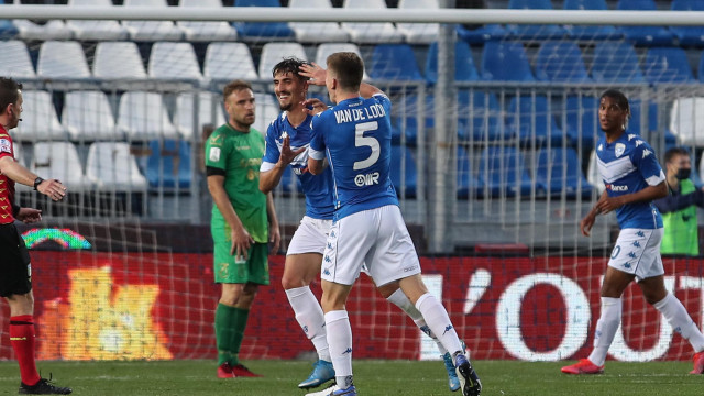 Sport Calcio Serie B Stadio Mario Rigamonti Brescia Pordenone nella foto Emanuele Ndoj esulta dopo il gol 02/04/2021 nicoli@newreporter