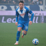 Luca Dâ??Andrea of Brescia Calcio FC carries the ball during the Italian Serie B soccer championship match between Brescia Calcio and FC Sudtirol at Mario Rigamonti Stadium on February 23, 2025, Brixia, Italy.