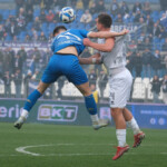 Gabriele Moncini of Brescia Calcio FC contrasted by Simone Davi of FC Sudtirol Team during the Italian Serie B soccer championship match between Brescia Calcio and FC Sudtirol at Mario Rigamonti Stadium on February 23, 2025, Brixia, Italy.