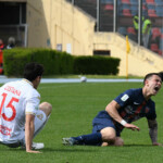 Baldovino Cimino (Cosenza) against Andrea Cistana (Brescia) during Cosenza Calcio vs Brescia Calcio, Italian soccer Serie B match in Cosenza, Italy, April 12 2025