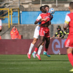 Davis Mensah of Mantova 1911 control the ball during the Italian Serie B soccer championship football match between Brescia Calcio FC and Mantova 1911 at Mario Rigamonti Stadium on April 5, 2025, Brixia, Italy.