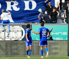 Valerio Crespi of Union Brescia celebrates after scoring goal in the 45th minute for 0-1 during the match of 6th day of the Serie A Championship between L.R. Vicenza vs Union Brescia at the Romeo Menti Stadium on 29 March 2026 in Vicenza, VI.