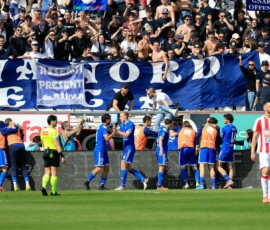 Union Brescia's players celebrate after the 0-1 goal during the match of 6th day of the Serie A Championship between L.R. Vicenza vs Union Brescia at the Romeo Menti Stadium on 29 March 2026 in Vicenza, VI.