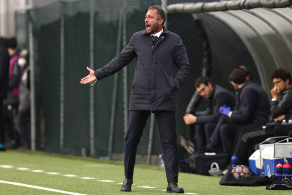 Vinovo, Italy, 15th March 2022. Andrea Bonatti manager of Juventus reacts during the UEFA Youth League match at the Juventus Center, Vinovo. Picture credit should read: Jonathan Moscrop / Sportimage via PA Images